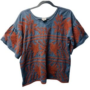 Sister Mary Luna Dee Embroidered Bird Top M Boho Peasant Folk Ethnic Artsy Boxy